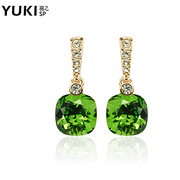 Feather female luxury crystal jewelry earrings Korean fashion olive green
