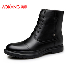 Aokang shoes UK zip flow in tube in autumn and winter comfort Martin leather boots men's boots business casual wear