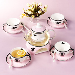 田园陶瓷玻璃花茶茶具套装高档礼盒装欧式花果茶茶具韩式加热茶壶