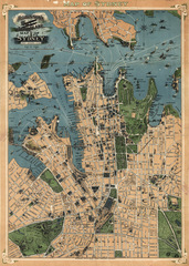 1922年 古悉尼地图鸟瞰图 Sydney map 布地图欧式复古风格无框画