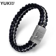 YUKI men''s bracelets titanium steel leather real leather staff Korean fashion jewelry original designs Jewelry