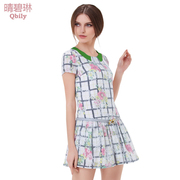 Linda 2015 spring/summer new Qing bi ladies Korean t mosaic color printed short sleeve pleated skirt dress