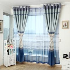 维纳斯地中海条纹物理全遮光蓝色定制窗帘客厅卧室高档成品特价