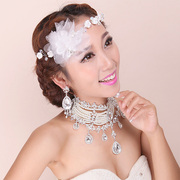 Well multilayer luxury beauty bride rhinestone Necklace Earring Bridal jewelry tiara three suit neck chain-mail