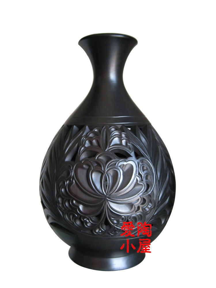 陶山黑陶 工艺品室内装饰品陶艺陶瓷花瓶摆件