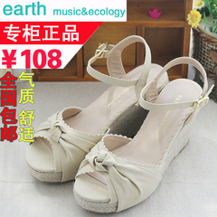 earth music日本原单防水台日系森女鞋坡跟松糕跟日单藤编凉鞋eme