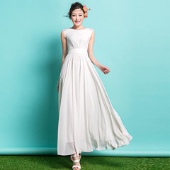 2016夏装新款韩版修身雪纺连衣裙蕾丝拼接气质波西米亚度假沙滩裙
