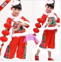 女童幼儿舞蹈服装儿童长袖秧歌演出服红灯笼表演服民族秧歌服头饰