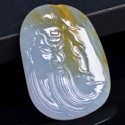 老坑冰糯种飘黄翡关公翡翠吊坠 26.80g - 阿里拍卖