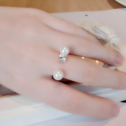 Japan and South Korea opening retro fashion Diamond Pearl rings female character Bai hand, index finger adjustable Rings Jewelry Accessories