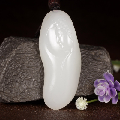 独籽 国家级玉雕大师范同生作品新疆和田玉羊脂白玉籽料观音挂