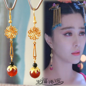幸福港湾 包邮 武媚娘传奇武如意黑玛瑙红玛瑙长款宫廷复古耳环