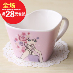 陶瓷粉色爱心杯桃心杯心形杯创意咖啡杯水杯茶杯奶杯带把手马克杯
