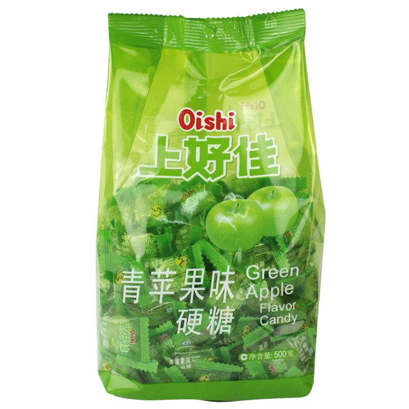 热销青苹果糖_上好佳水果硬糖500g大袋装青苹果味水果汁糖 结婚庆喜