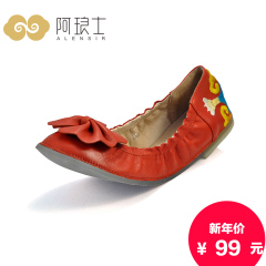 Specials Alang folk style autumn shoes embroidered bow flat shoes women shoes comfortable cone shoes 069