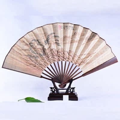 扇艺大师陈子福 亲制荣昌全鸡翅木夏布画折扇:梦天千里