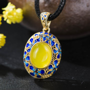 Very Thai cloisonne 925 Silver fashion Lady Joker natural yellow agate pendant enamel gold-plated money