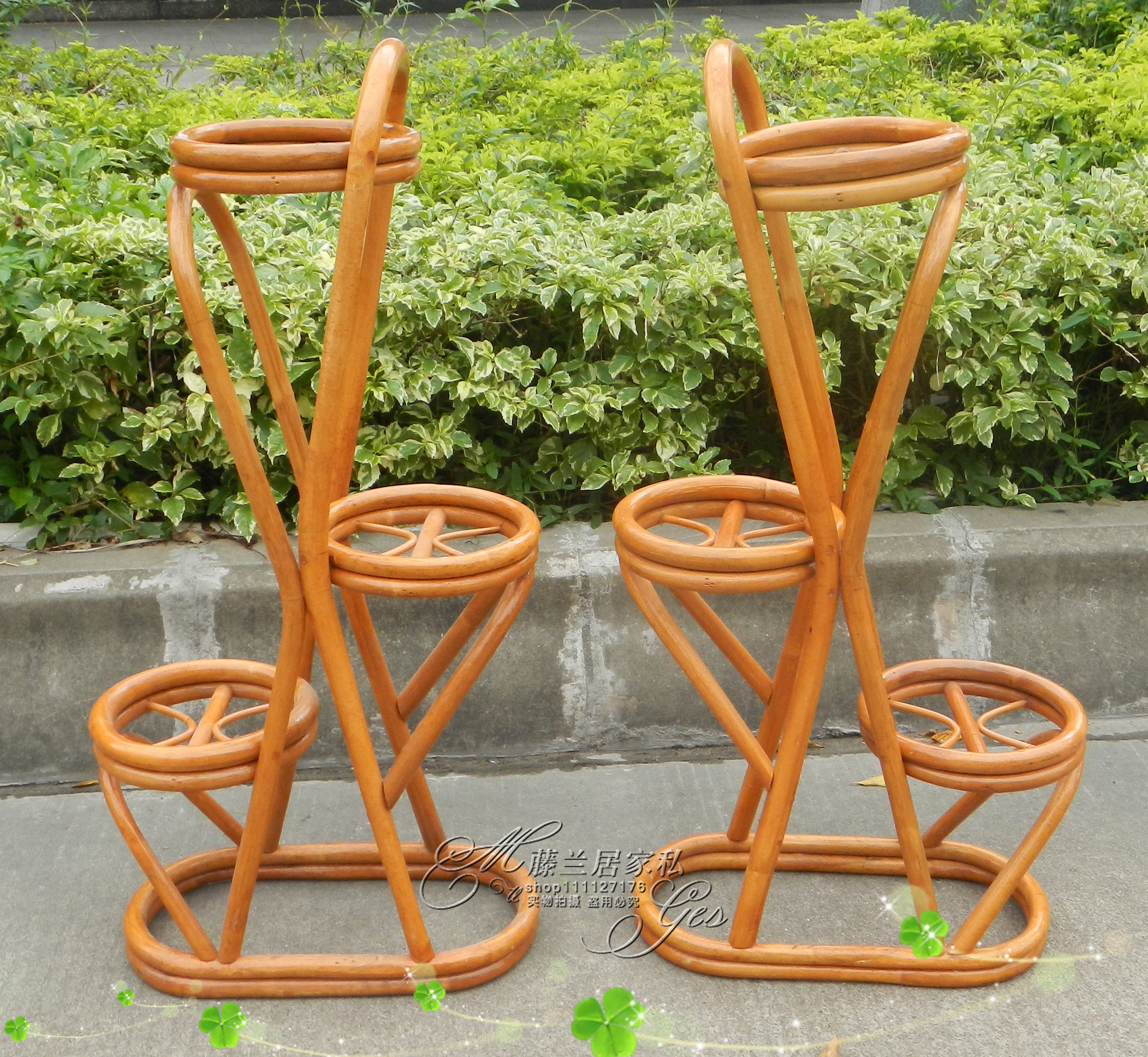 全真藤编简约花架简约现代小巧花几藤艺品花盆架子阳台置物架三层