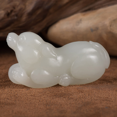 z2534精美苏工雕刻 和田玉羊脂白玉生肖狗挂件 旺财招福40克