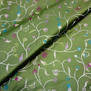 秋香绿色连枝纹秀气小花织锦缎布料/丝绸缎子古香缎布料/旗袍古装