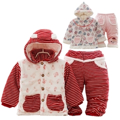 男女宝宝棉衣套装两件套加厚秋冬带帽婴儿棉袄套装保暖外出服棉服