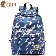 DHH韩版时尚潮流高中生帆布双肩包百搭女孩背包防泼水中学生书包