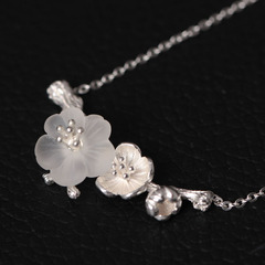 日韩版925纯银设计师原创手工首饰品天然白水晶花朵女士耳环礼物