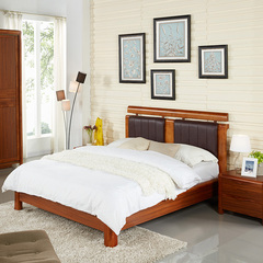 真皮床新中式实木床1.5简约现代1.8米软包双人大床婚床卧室家具