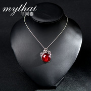 Thai design new exaggerated big Ruby pendant silver inlay gemstone dinner necklace