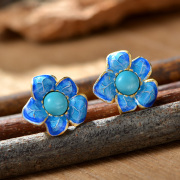 Very Thai Ms 925 sterling silver natural turquoise earrings cloisonne Siu Lan Er accessories new products for fall/winter woman