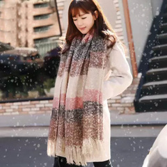 格子围巾韩国女冬季韩国学生加厚围脖 针织毛线拼色秋冬天披肩