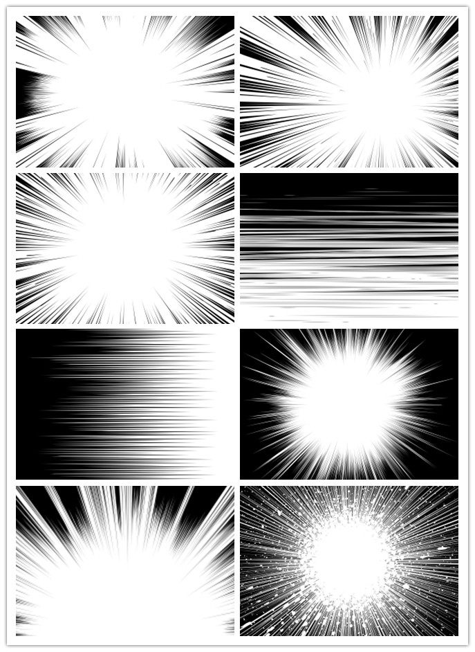 特价矢量图制作_ai-eps矢量素材8组漫画黑白线条光束背景ps填充图案