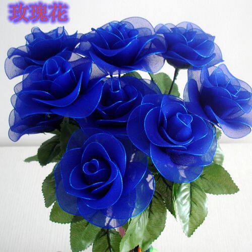 玫瑰花丝网仿真材料手工蓝色妖姬制作仿真花