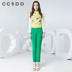 CCDD2016春装新款专柜正品女个性小鸟印花双色拼接长袖衬衫