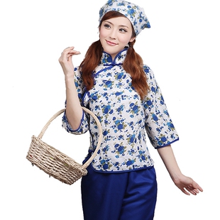 阿庆嫂演出服装民国学生套装五四青年女装棉碎花采茶女村姑装古装