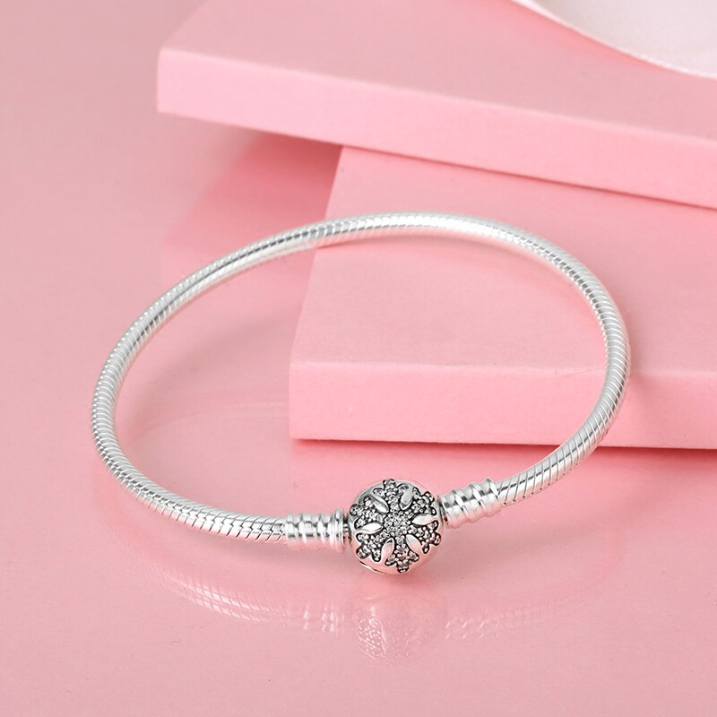 s925银雪花手链女士 圣诞节diy串珠蛇骨链 独特的锆石限量版