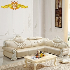 欧式真皮沙发组合 客厅转角L型实木雕花头层牛皮 简约欧式皮沙发