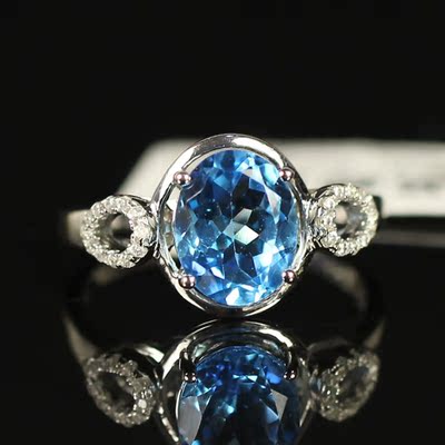 典雅高贵天然托帕石18号女戒 925纯银镶嵌钻石戒指3.42克