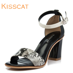 Kiss cat sweet elegant new genuine 2014 summer women sandal leather chunky heels high heels K44335-04LB