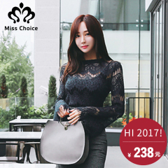 Miss Choice2016秋季性感打底蕾丝衫修身喇叭长袖假两件上衣女士