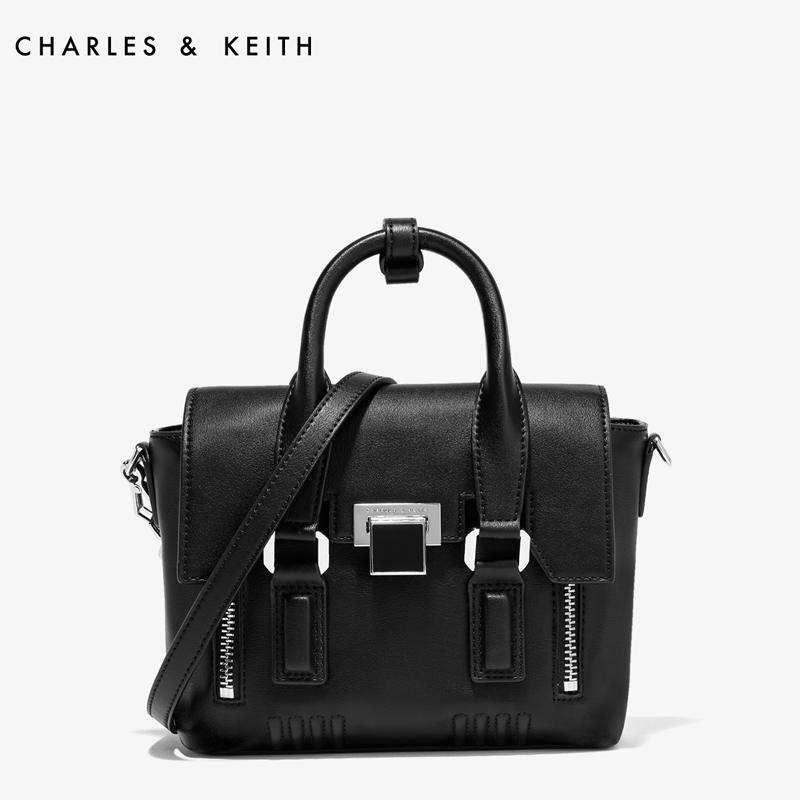 CHARLES＆KEITH 笑臉包 CK2-50780281 歐美黑色手提包單肩女包