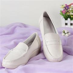 护士鞋白色坡跟橡胶底 舒适工作鞋 女护士鞋牛皮坡跟白色护士鞋40