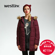 Westlink/West 2015 winter long padded coat in a new pure color simple hooded lightweight women's coat