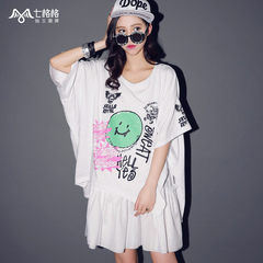 Spring/summer seven space space OTHERMIX2015 new graffiti print baggy white t-shirt woman