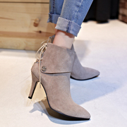 2015 new tide Martin boots women short boots with skull patch women high heel pointy stiletto boots leather and nude boots