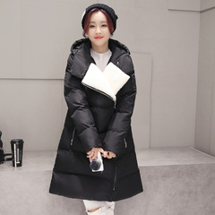 中长款长袖大翻领红色棉衣女冬季韩版休闲保暖棉服外套女面包服