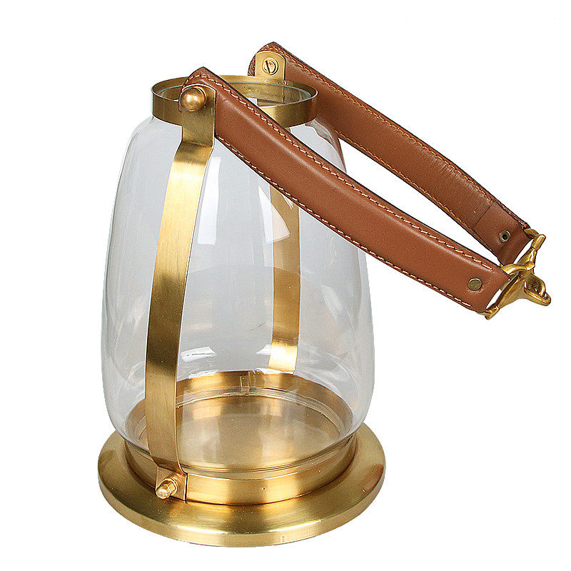 欧式进口黄铜玻璃手提皮带烛台家具家居装饰品烛台