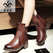 Xin-innovations autumn/winter leather short boots women thick with leather head Martin boots, side zipper and cashmere of England and nude boots