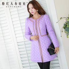 Cotton clothing women winter coats in purple gold chains thick big pink doll long waist coat women 2015 tide