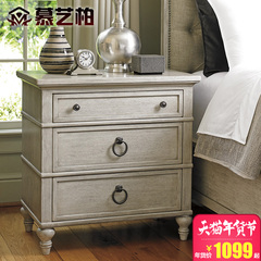 慕艺柏美式实木床头柜做旧卧室美式乡村收纳柜象牙白家具M0235